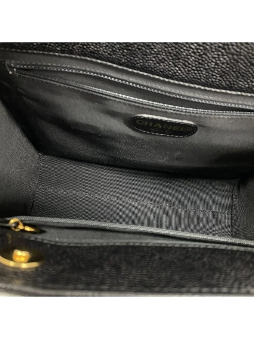 Chanel Tote Caviar Leather Black Gold